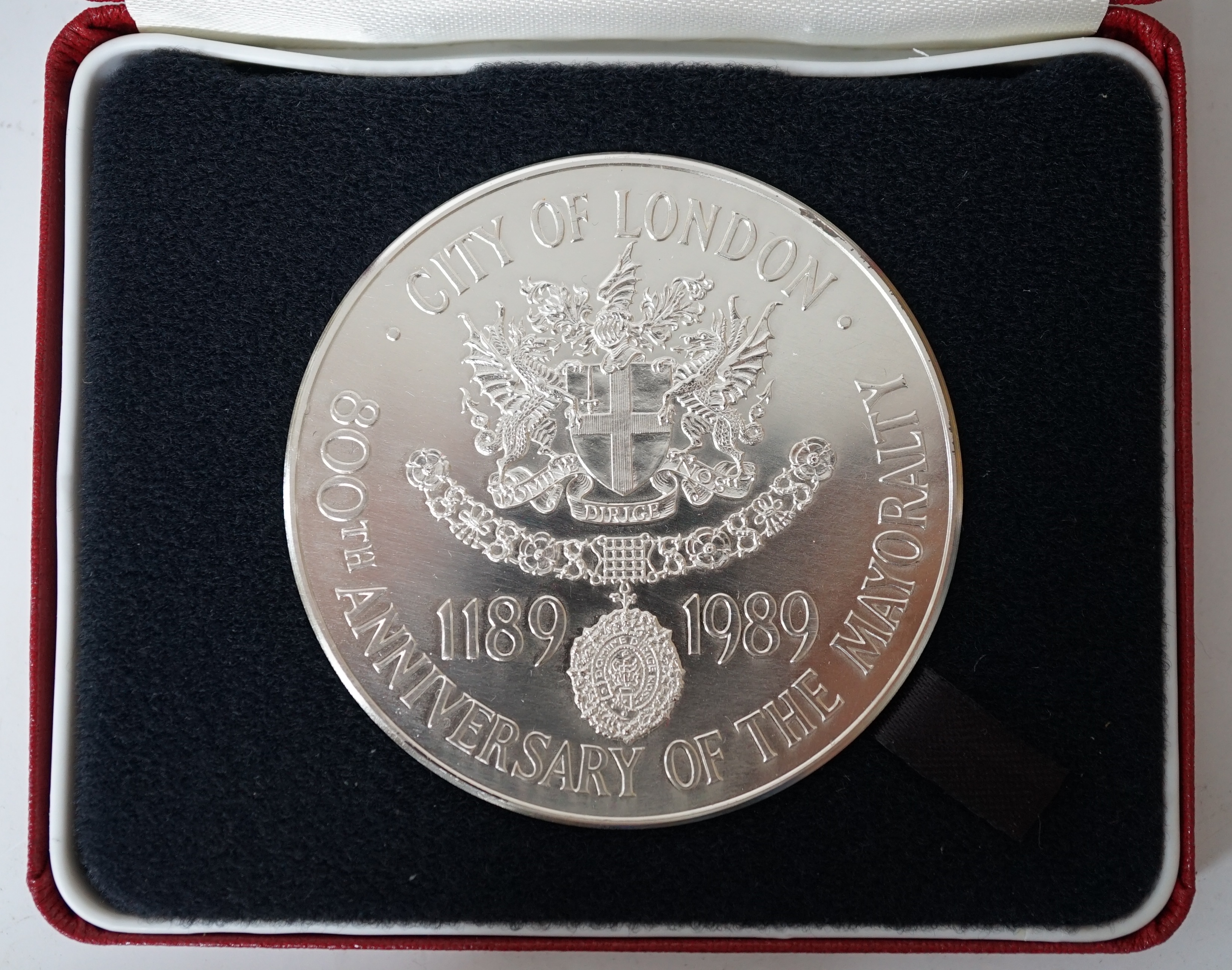 Royal Mint silver proof coins, UK; Elizabeth II - 1984 £1, 1989 £2, 1990 5p x 2 (one large, one small), 1980 Crown 80th Birthday of Queen Mother, 1989 Commemorative Medal 800 years of London Mayoralty, Asia; 1990 500 rup